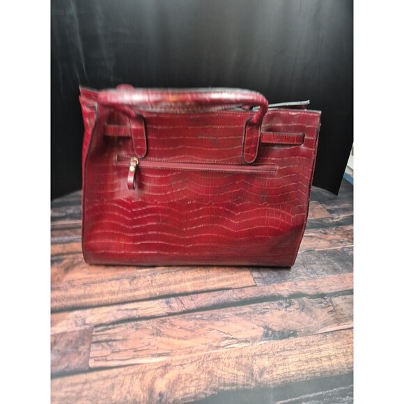 Bueno Burgundy Croc Embossed Faux Leather Large Weekender Tote Purse Attache VTG - Picture 5 of 16